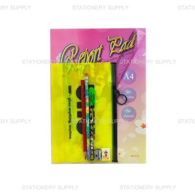 ชุดเครื่องเขียน พร้อมสมุดรายงาน A4 (ชุด8ชิ้น)