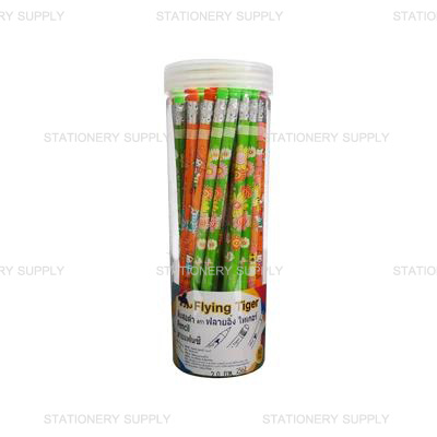 ดินสอกลม PF4 พิมพ์ลาย ใส่ยางลบ ตัดปลาย