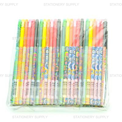 ดินสอกลม HB No.060 พื้นสีพิมพ์ฟอยล์ ใส่ยางลบ ตัดปลาย