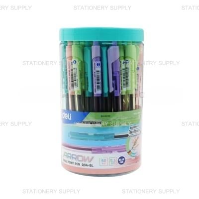 Deli ปากกาลูกลื่นแบบกด 0.5 DL-Q34-BL สีน้ำเงิน (แพ็ค 50 ด้าม)