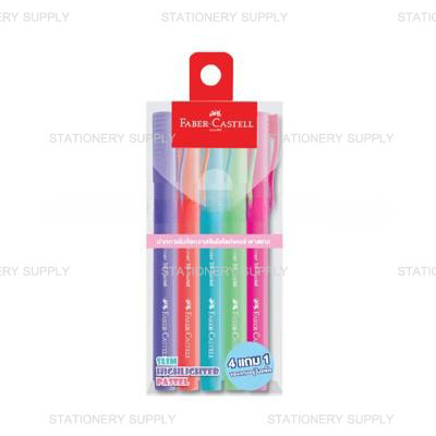 (Pro-Fb) Faber Castell ปากกาเน้นข้อความ Textliner 38 Pastel Slim คละสี 4+1 (แพ็ค5ด้าม)