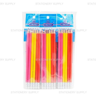 Coronet ดินสอเหลี่ยม HB คละสี ใส่ยางลบ (แพ็ค 72 แท่ง)