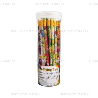 ดินสอหกเหลี่ยม สวมฟิลม์ลายริ้ว No.VF4 ตัดปลาย ใส่ยางลบ