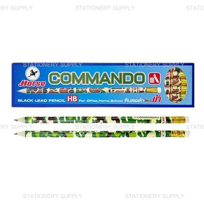 (B_NM) Horse ดินสอเหลี่ยม HB ลายคอมมานโดแฟนซี+กบเหลา (แพ็ค144แท่ง)