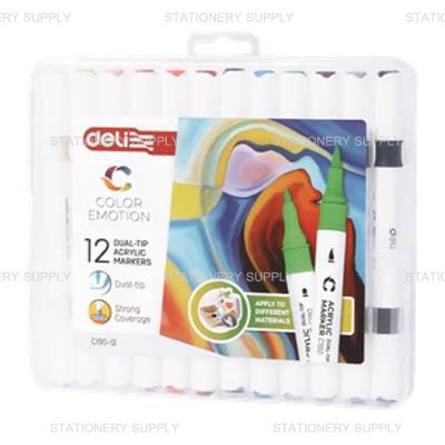 Deli ปากกาอะคริลิก 12 สี 2 หัว C190-12 (แพ็ค12ด้าม)