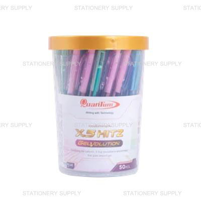 Quantum ปากกาลูกลื่น เจลโวลูชั่น ฝาทอง X5 Hitz 0.5 สีน้ำเงิน (แพ็ค50ด้าม/ลัง20กระป๋อง)