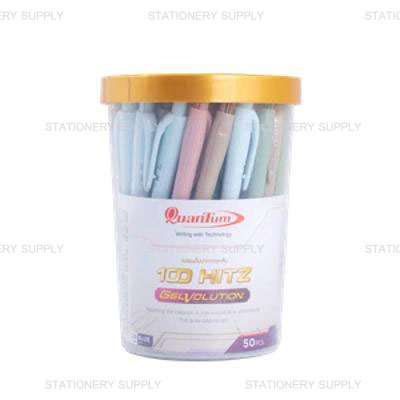 Quantum ปากกาลูกลื่น เจลโวลูชั่น ฝาทอง 100 Hitz 1.0 สีน้ำเงิน (แพ็ค50ด้าม/ลัง20กระป๋อง)